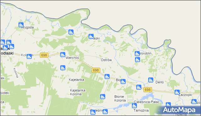 mapa Ostrów gmina Janów Podlaski, Ostrów gmina Janów Podlaski na mapie Targeo