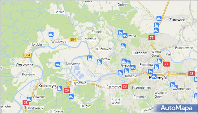mapa Ostrów gmina Przemyśl, Ostrów gmina Przemyśl na mapie Targeo