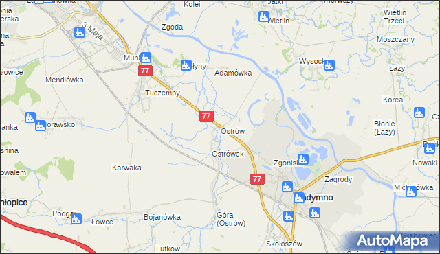 mapa Ostrów gmina Radymno, Ostrów gmina Radymno na mapie Targeo