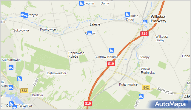 mapa Ostrów-Kolonia gmina Wilkołaz, Ostrów-Kolonia gmina Wilkołaz na mapie Targeo