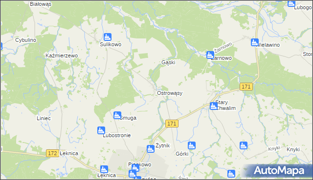 mapa Ostrowąsy gmina Barwice, Ostrowąsy gmina Barwice na mapie Targeo
