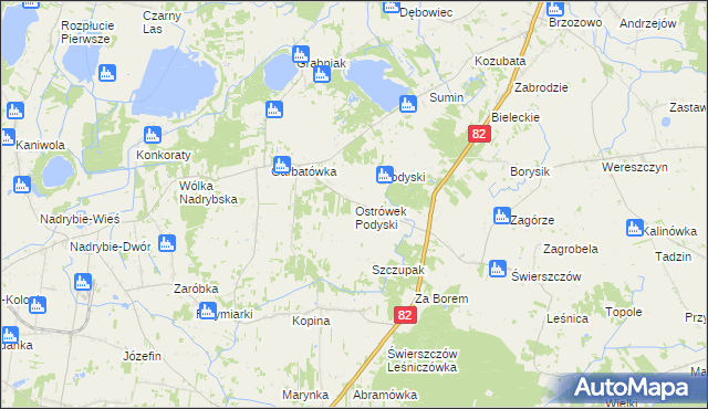 mapa Ostrówek Podyski, Ostrówek Podyski na mapie Targeo