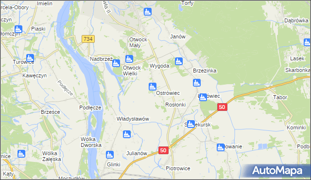 mapa Ostrówiec gmina Karczew, Ostrówiec gmina Karczew na mapie Targeo