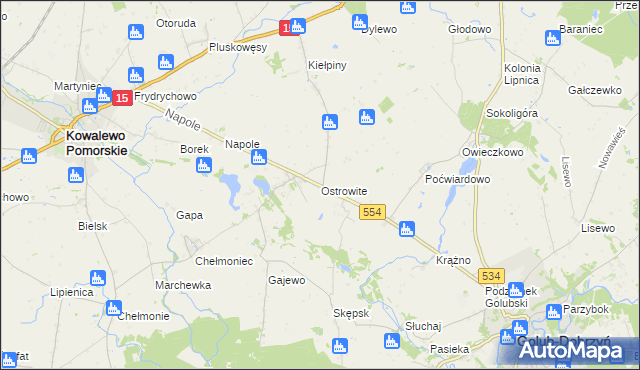 mapa Ostrowite gmina Golub-Dobrzyń, Ostrowite gmina Golub-Dobrzyń na mapie Targeo