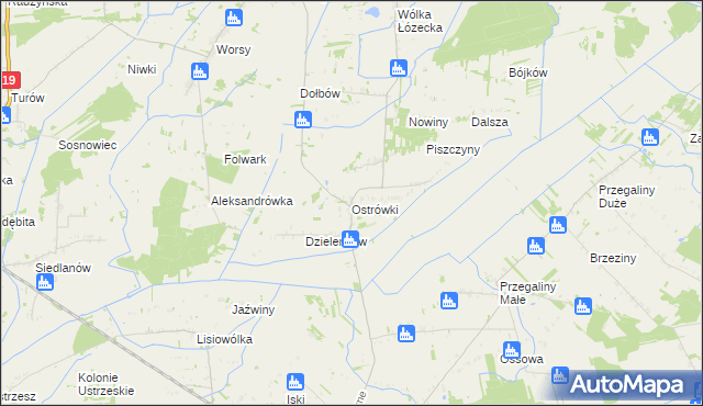 mapa Ostrówki gmina Wohyń, Ostrówki gmina Wohyń na mapie Targeo