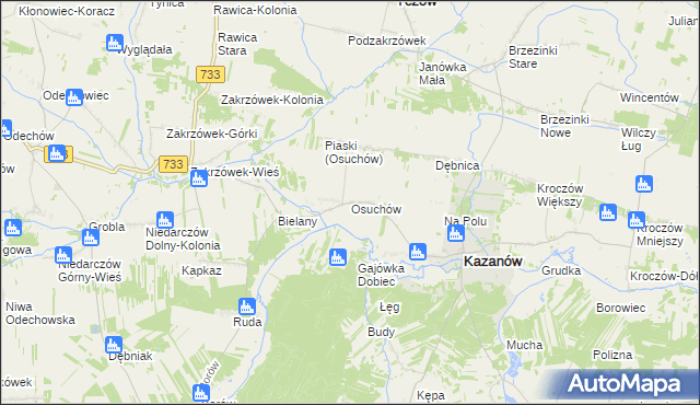 mapa Osuchów gmina Kazanów, Osuchów gmina Kazanów na mapie Targeo