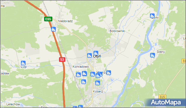 mapa Otyń, Otyń na mapie Targeo