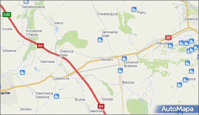 mapa Owczary gmina Oława, Owczary gmina Oława na mapie Targeo