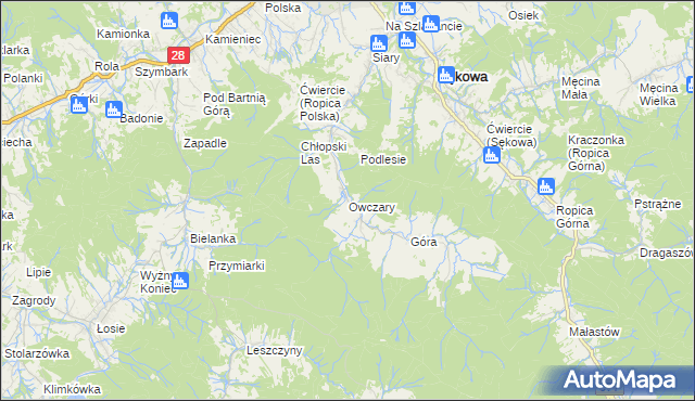 mapa Owczary gmina Sękowa, Owczary gmina Sękowa na mapie Targeo