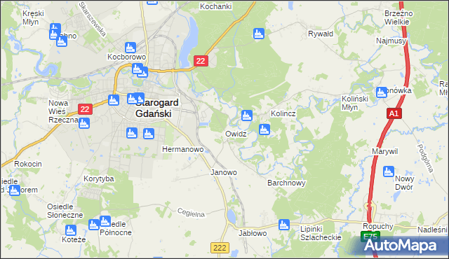 mapa Owidz, Owidz na mapie Targeo