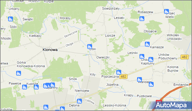 mapa Owieczki gmina Klonowa, Owieczki gmina Klonowa na mapie Targeo