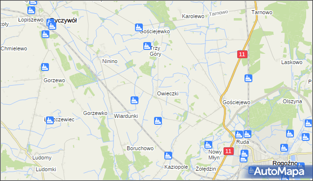 mapa Owieczki gmina Rogoźno, Owieczki gmina Rogoźno na mapie Targeo