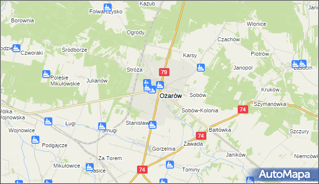 mapa Ożarów powiat opatowski, Ożarów powiat opatowski na mapie Targeo