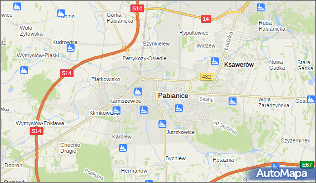 mapa Pabianic, Pabianice na mapie Targeo