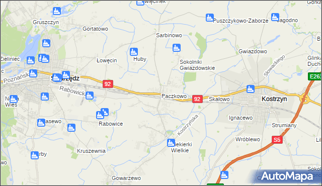 mapa Paczkowo gmina Swarzędz, Paczkowo gmina Swarzędz na mapie Targeo