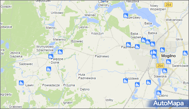 mapa Padniewo, Padniewo na mapie Targeo