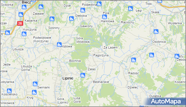 mapa Pagorzyna, Pagorzyna na mapie Targeo