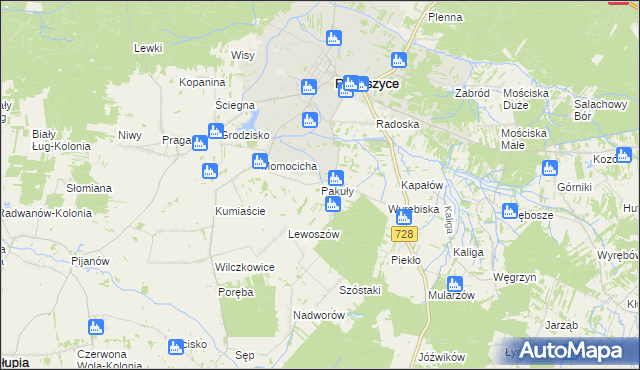 mapa Pakuły gmina Radoszyce, Pakuły gmina Radoszyce na mapie Targeo