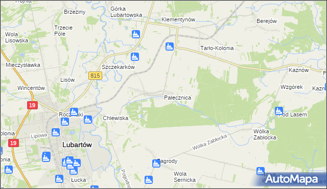 mapa Pałecznica gmina Niedźwiada, Pałecznica gmina Niedźwiada na mapie Targeo