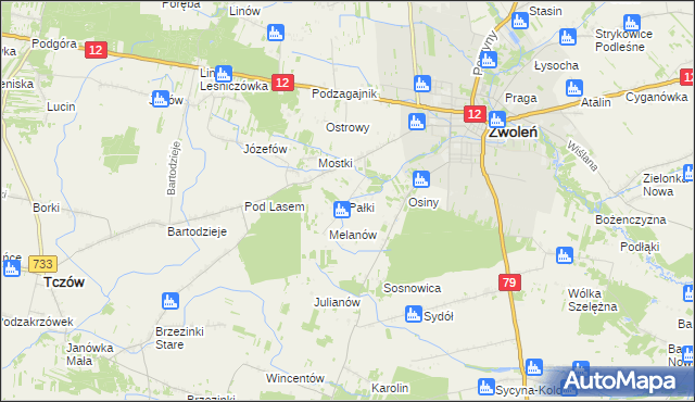 mapa Pałki gmina Zwoleń, Pałki gmina Zwoleń na mapie Targeo
