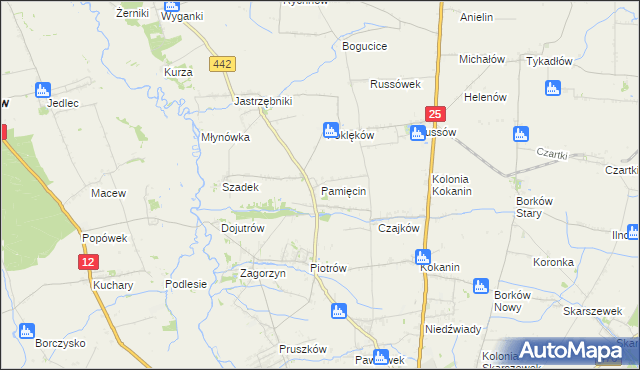 mapa Pamięcin gmina Blizanów, Pamięcin gmina Blizanów na mapie Targeo