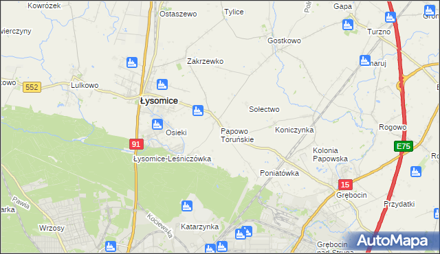 mapa Papowo Toruńskie, Papowo Toruńskie na mapie Targeo