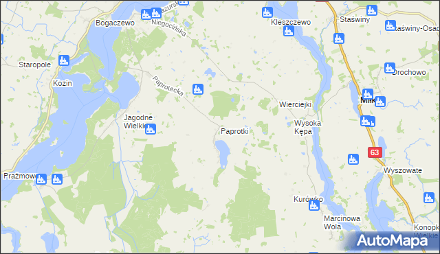 mapa Paprotki gmina Miłki, Paprotki gmina Miłki na mapie Targeo