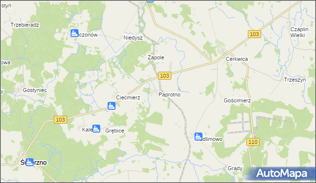 mapa Paprotno gmina Karnice, Paprotno gmina Karnice na mapie Targeo