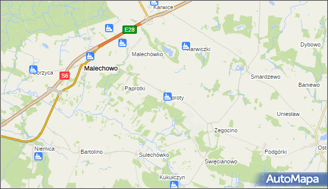mapa Paproty, Paproty na mapie Targeo