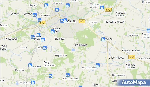 mapa Paulinowo, Paulinowo na mapie Targeo