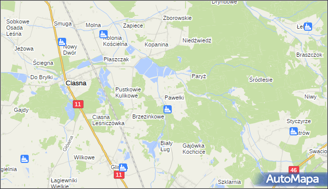 mapa Pawełki gmina Kochanowice, Pawełki gmina Kochanowice na mapie Targeo