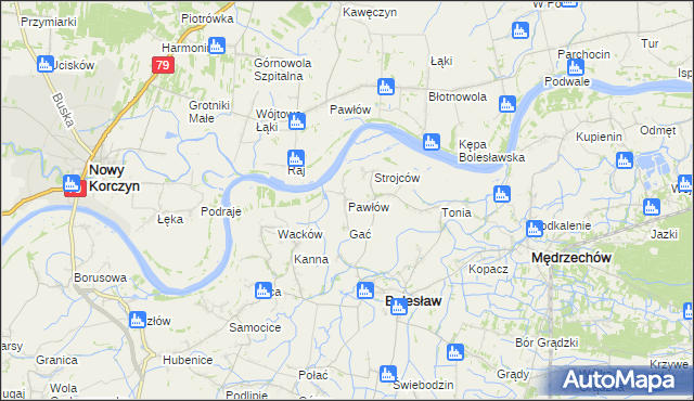 mapa Pawłów gmina Bolesław, Pawłów gmina Bolesław na mapie Targeo