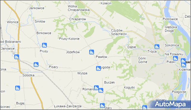 mapa Pawłów gmina Zawichost, Pawłów gmina Zawichost na mapie Targeo