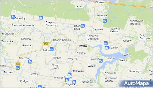mapa Pawłów powiat starachowicki, Pawłów powiat starachowicki na mapie Targeo