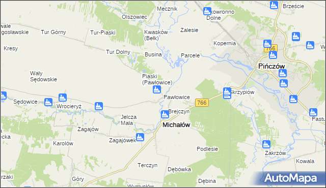 mapa Pawłowice gmina Michałów, Pawłowice gmina Michałów na mapie Targeo