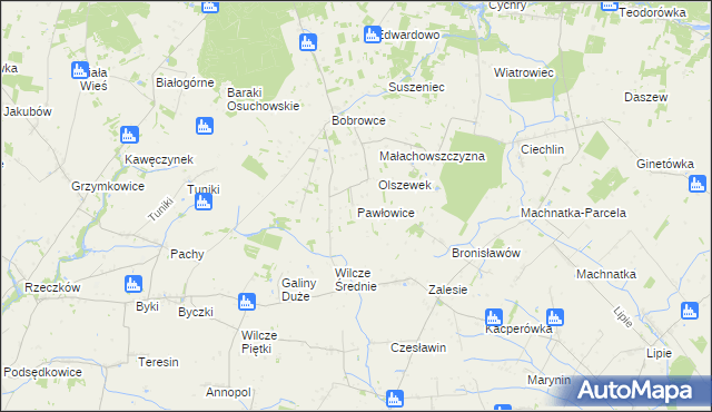 mapa Pawłowice gmina Mszczonów, Pawłowice gmina Mszczonów na mapie Targeo