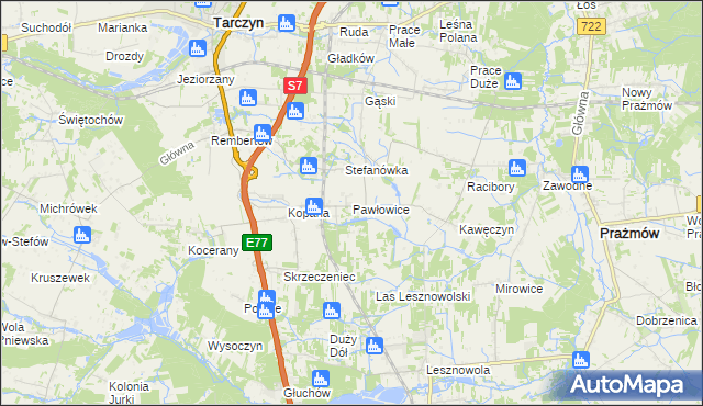 mapa Pawłowice gmina Tarczyn, Pawłowice gmina Tarczyn na mapie Targeo