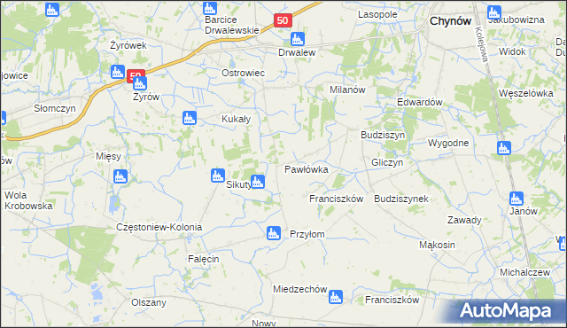 mapa Pawłówka gmina Chynów, Pawłówka gmina Chynów na mapie Targeo