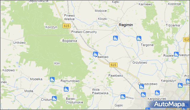 mapa Pawłowo gmina Regimin, Pawłowo gmina Regimin na mapie Targeo