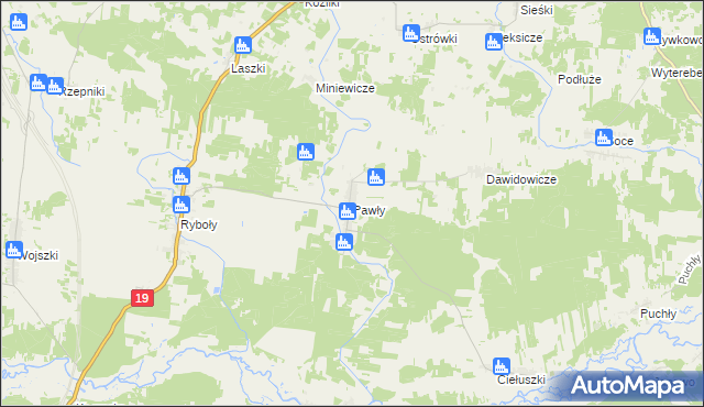 mapa Pawły gmina Zabłudów, Pawły gmina Zabłudów na mapie Targeo