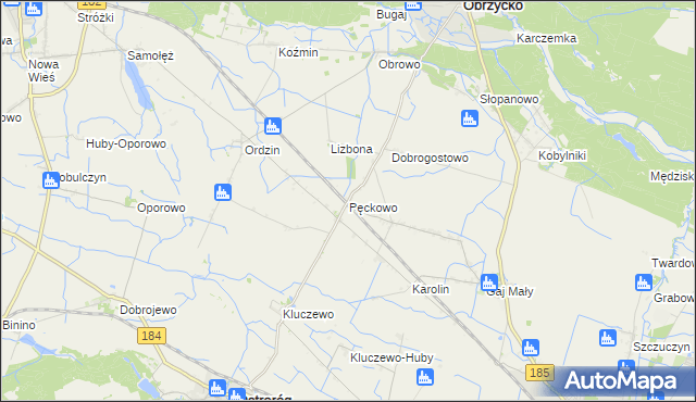 mapa Pęckowo gmina Obrzycko, Pęckowo gmina Obrzycko na mapie Targeo