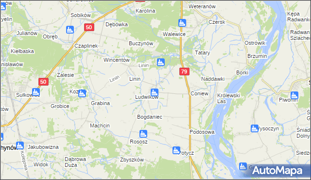 mapa Pęcław gmina Góra Kalwaria, Pęcław gmina Góra Kalwaria na mapie Targeo