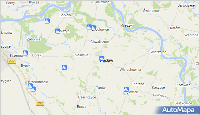 mapa Pęcław powiat głogowski, Pęcław powiat głogowski na mapie Targeo