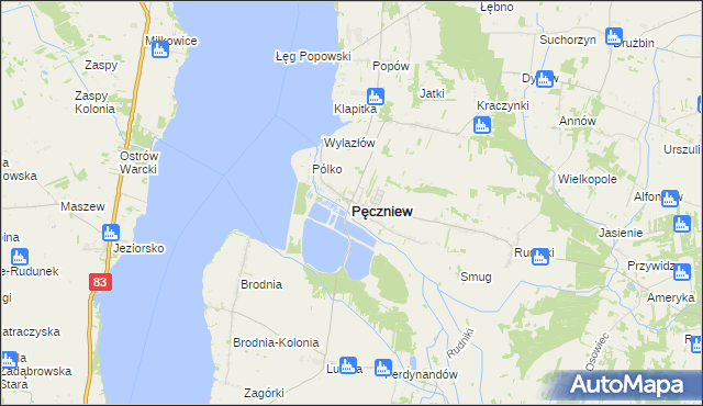 mapa Pęczniew, Pęczniew na mapie Targeo