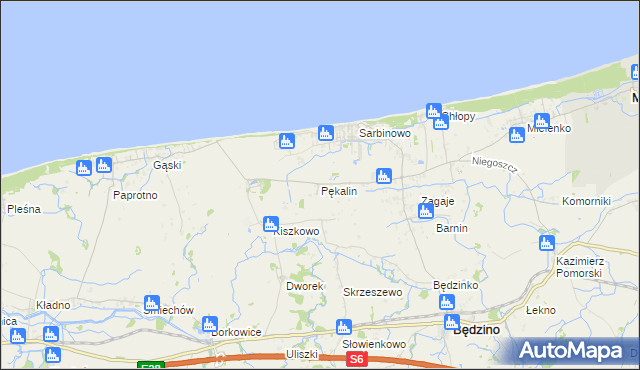 mapa Pękalin gmina Mielno, Pękalin gmina Mielno na mapie Targeo