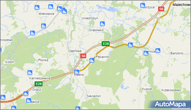 mapa Pękanino gmina Malechowo, Pękanino gmina Malechowo na mapie Targeo