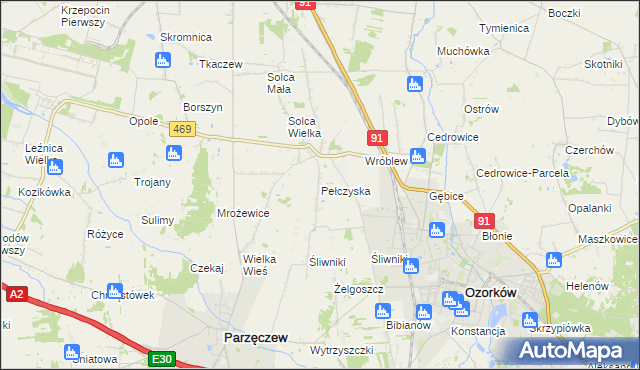 mapa Pełczyska gmina Ozorków, Pełczyska gmina Ozorków na mapie Targeo