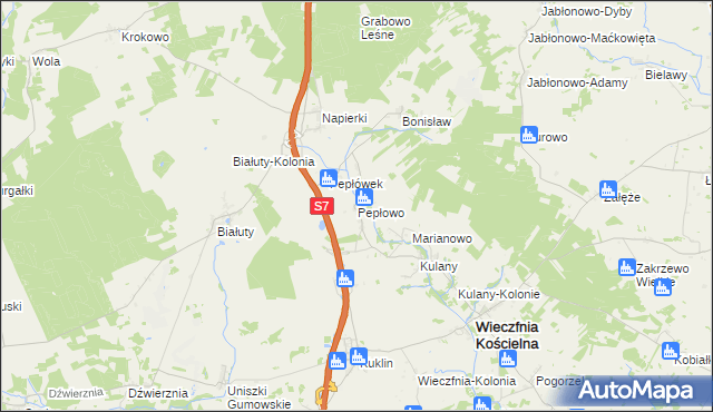 mapa Pepłowo gmina Wieczfnia Kościelna, Pepłowo gmina Wieczfnia Kościelna na mapie Targeo