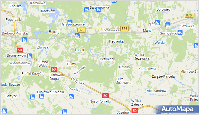 mapa Petrykozy gmina Żabia Wola, Petrykozy gmina Żabia Wola na mapie Targeo