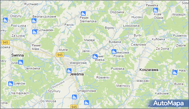 mapa Pewel Wielka, Pewel Wielka na mapie Targeo